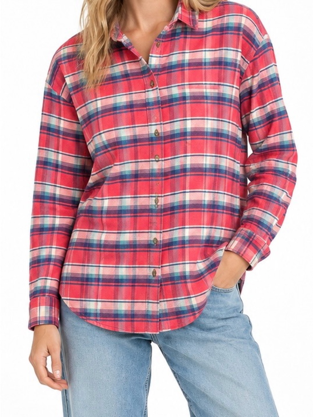 Sundance Red Plaid Flannel Button Down Shirt S Coastal Boho Western Inspired